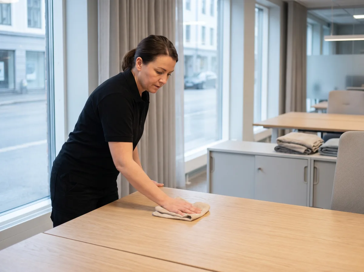 Rengøringsassistent i et moderne kontor